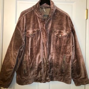 Free People Pink Velvet Bomber Jacket